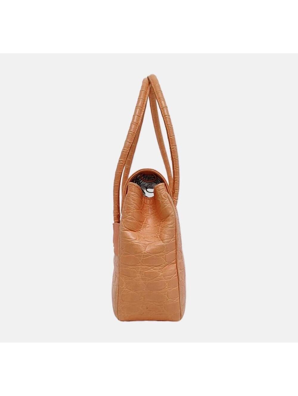 Salvatore Ferragamo Vintage Croc Embossed Leather Shoulder Bag Orange Gancini - Picture 2 of 7